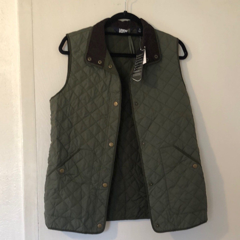 NWT Land’s End Quilted Vest in Olive Green